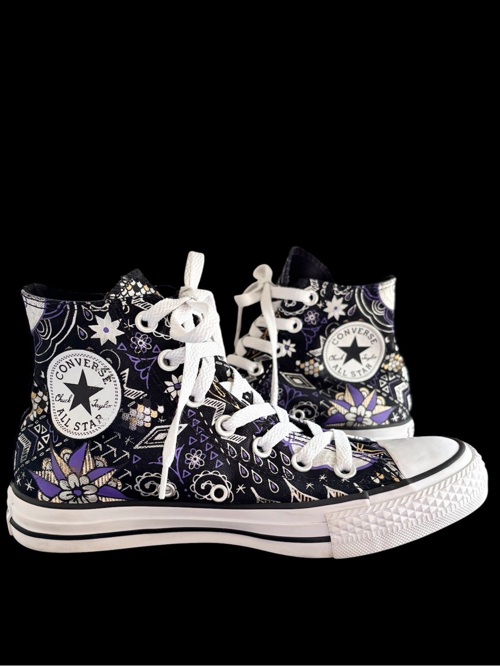 Converse All Stars High Tops Black Purple Rare Size 7